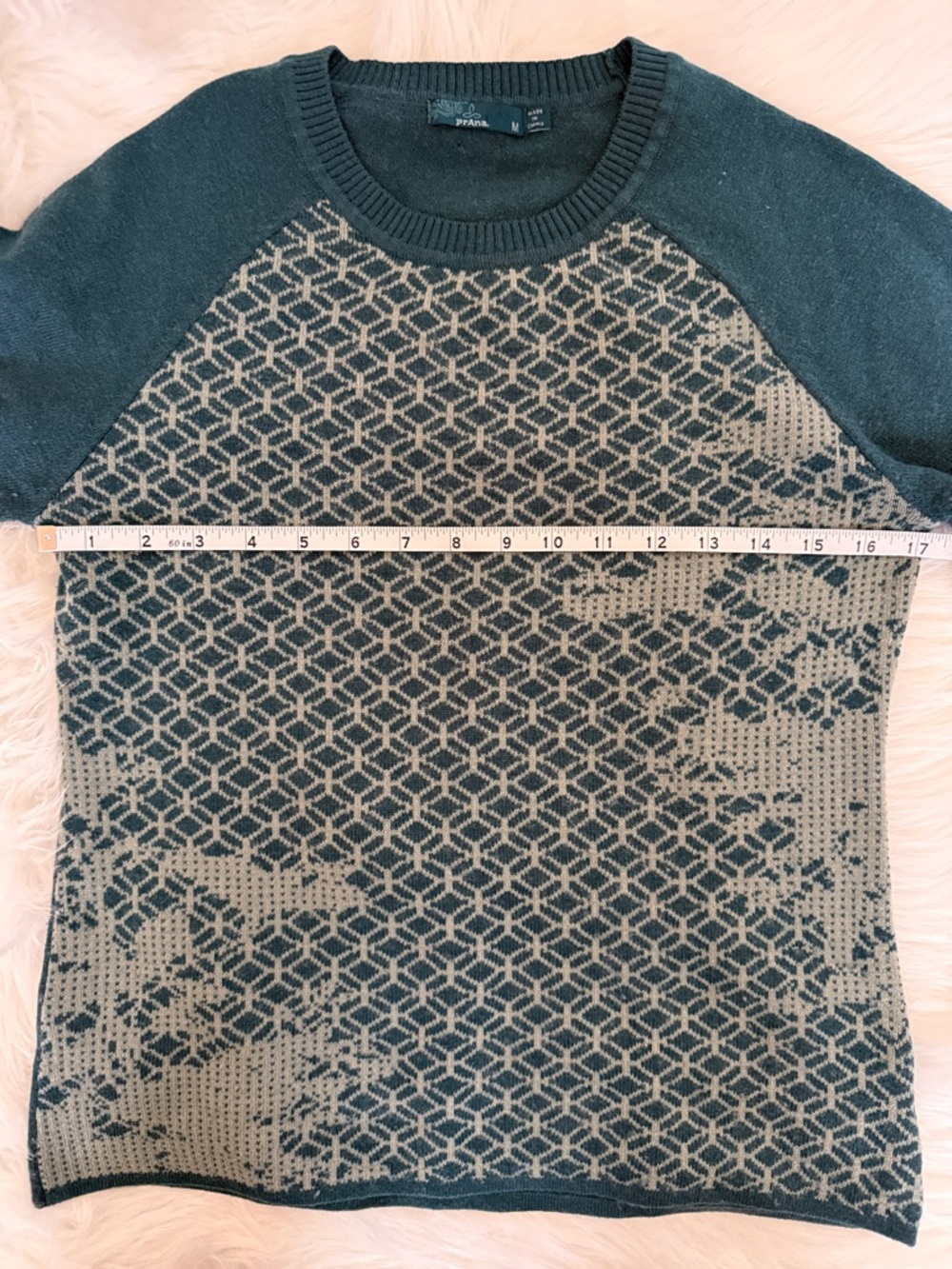 Prana Knit Sweater Size Medium Green Geometric Pattern Crewneck Wool Blend Feel - Picture 4 of 6